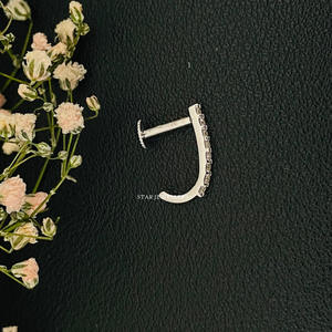 Pendientes de barra de diamantes naturales de oro macizo de 14 quilates, joyería fina de medio aro. - Product Image 5