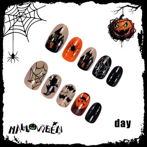 HYC-DY-607 Faux Ongles Réutilisables à Couverture Complète Effet Lumineux Halloween (Araignée, Citrouille, Chauve-souris, Château) 24 Pièces - Product Image 3