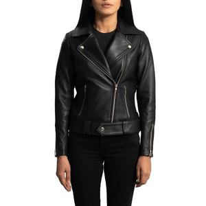 Blouson de motard respirant en cuir véritable pour femme, style racer, finition 2026 - Product Image 1