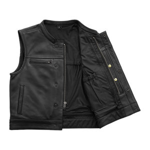 Chaleco acolchado de jinete elegante para hombre, chaleco transpirable de piel de vaca de alta calidad para otoño, chaleco para motocicleta, bolsillos con cremallera, cuello levantado a cuadros - Product Image 5