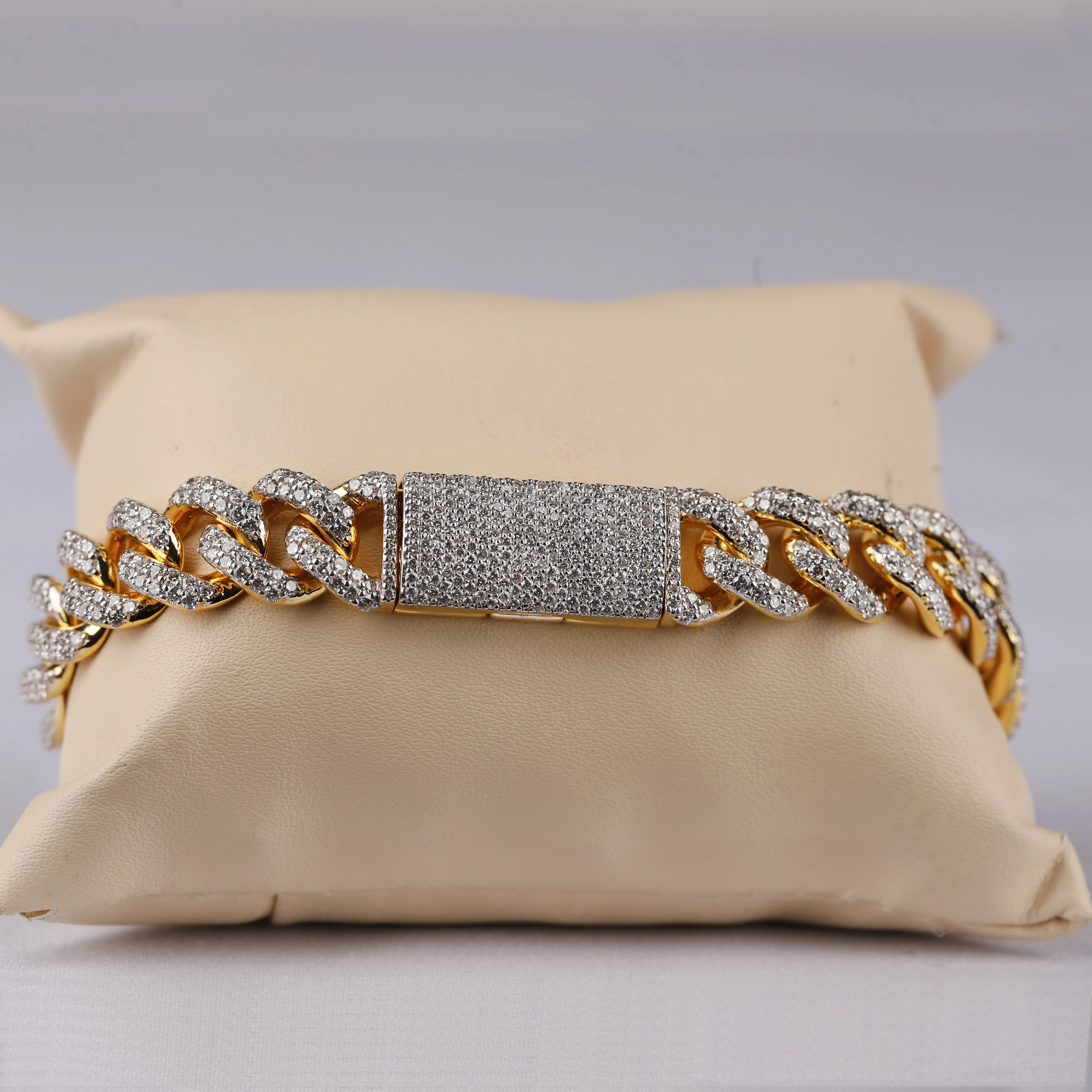 Pulseira masculina redonda de moissanite diamante para sempre, pulseira cubana desenhada em prata esterlina 925