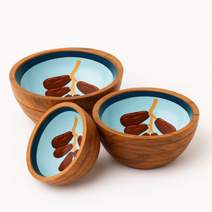 Saladiers en bois rustiques avec intérieur en grappe d'amande bols à mélanger faits à la main bol de service artisanal ensemble de vaisselle de cuisine naturelle - Product Image 3