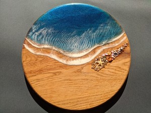 Ocean Theme Handmade <b>Resin</b> and Stone Coaster Set, Artistic <b>Epoxy</b> Coasters with Wave Design for Coastal <b>Table</b> Decor - Product Image 4