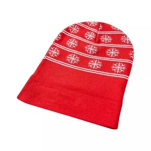 Jacquard Solid Red Winter Beanie for Women and Men Warm with Cuffed Letters <b>100</b>% <b>Acrylic</b> <b>Fabric</b> - Product Image 1