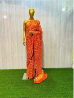 Sari AISHA BANDHEJ de Seda Pura con Diseño Bandhani, Elegancia Tradicional, Ideal para Bodas y Fiestas, Mejor Precio, Exportador de Rajasthan