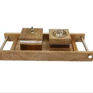 Wooden Acacia <b>Incense</b> Burner Set with Tray Metal Bowl & Lidded <b>Box</b>-Eco-Friendly Religious Bakhoor Burner for Elegant Home Decor - Product Image 1
