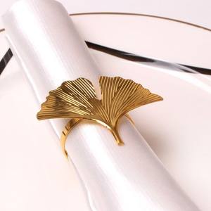 Porte-serviettes en acier inoxydable de luxe élégant en forme de feuille de ginkgo dorée pour la décoration de table à manger moderne et luxueuse - Product Image 3