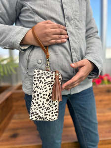 Véritable cuir de vachette bracelet pochette sac à main pochette marron portefeuille Western patchs cheveux sur cacher fourrure cuir pochette - Product Image 6