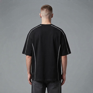 Camiseta de hombre OEM/ODM personalizada, extragrande, con ribetes, hombros caídos, de algodón 100% de alto gramaje, color liso, transpirable y ecológica. - Product Image 2