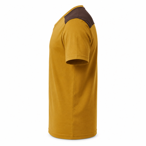 Camiseta de Algodón Personalizada con Cuello en V Color Mostaza y Paneles en los Hombros Color Chocolate, Ropa al por Mayor para Hombre de Manga Corta - Product Image 6