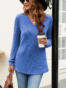 เสื้อถักคอวีหลากสีสำหรับผู้หญิงเสื้อแบบสวมหัวคอวีทรงพอดีตัวหรูหราสำหรับฤดูใบไม้ร่วงและฤดูหนาว - Product Image 5