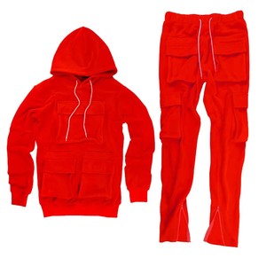 Trajes de sudor de lavado ácido Algodón Grueso Cremallera Apliques Bordado Parche Acampanado Chándales completos - Product Image 3