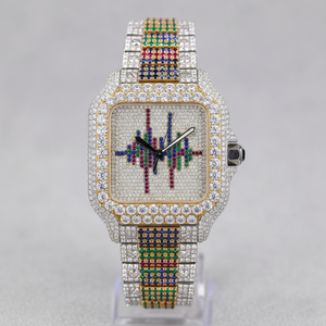 Customized HeartBeat Design VVS Moissanite <b>Watch</b> Square Hip Hop <b>Iced</b> <b>Out</b> <b>Watch</b> with Glass Dial Luxury Fashion Jewelry - Product Image 1
