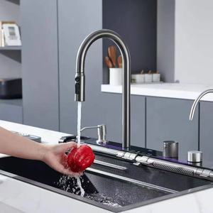 OKIE 304 Stainless Steel Contemporary <strong>Kitchen</strong> Sink Set Single Bowl Waterfall Pull-Out Faucet for Household Hospital Use <strong>Apron</strong> - Product Image 3