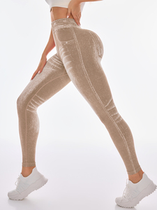 Pantalon de Yoga sans couture taille haute pour femme Denim V-Back Hip Lifting Séchage rapide Coupe serrée Running Fitness Yoga Leggings - Product Image 3