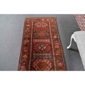 2.7x9.4 ft Vintage Rug, Turkish <b>Runner</b> Rug, <b>Red</b> Abstract Wool Rug - Product Image 4