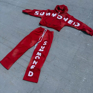 เสื้อครอปมีฮู้ดผู้ชายผ้าคอตตอนโอเวอร์ไซส์งานปักผ้าคอตต้อน - Product Image 1
