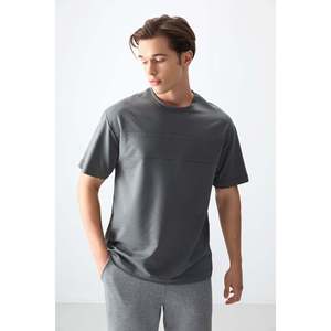 T-shirt basique pour homme Air Jones, couleur kaki, coupe ample, en tissu épais et doux en mélange de coton - Modèle 88378 - Product Image 4