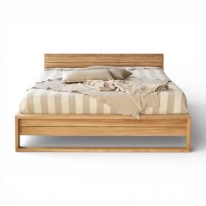 Wabi Sabi Solid Teak <b>Wood</b> King Size Platform <b>Bed</b> <b>Frame</b> <b>with</b> Floating Bedside Cabinet and <b>Storage</b> Luxury Master Bedroom Furniture - Product Image 6