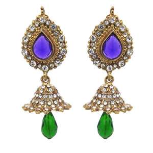 Kriaa Gold Plated Jhumki Earrings Austrian Stone Crystal Drop Fashion accessory 1300821 - Product Image 1