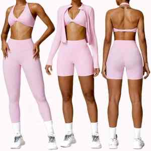 <b>Womens</b> 2 Piece Waterproof Yoga <b>Leggings</b> & Top Set With Front Logo Spandex Polyester Gym Fitness Wear Yoga Set - Product Image 1