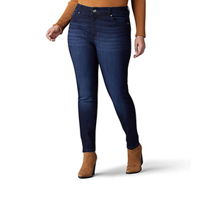 Ropa de invierno de talla grande y transpirable de pierna Media ancha al por mayor, vaquero ajustado de alta elasticidad, lona lavada en caliente lisa de color sólido - Product Image 1