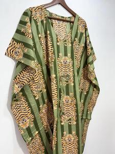 Robe d'été bohème Loungewear Maxi Dress Tiger Printed Organic Cotton Kaftan Nightwear Gown Beach Cover Sleepwear Casual Dresses - Product Image 3