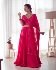 Lehenga choli ผ้าบางเนื้อนิ่มสไตล์แฟนซีสำหรับงานแต่งงาน - Product Image 4
