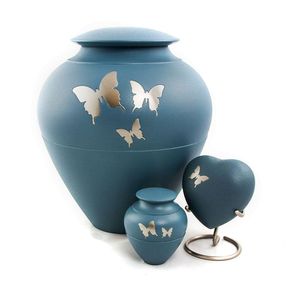 Urna Funeraria de Metal para Cenizas Humanas, Diseño de Mariposa Azul, Urna Conmemorativa con Recuerdo, Proveedor Mayorista - Product Image 1