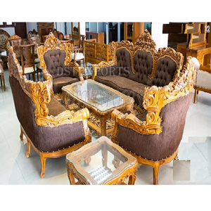 Juego de Sofás de 5 Plazas de Madera de Teca Estilo Rumanía, Profesional, Duradero, Pulido Blanco Plateado, Muebles de Lujo para Sala de Estar - Product Image 6