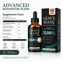 Exportkwaliteit Leeuwenmanen-extract druppels 1500mg/ml met Ginkgo & Bacopa voor de VS/EU markten, niet-GMO, vegan, immuunondersteuning, groothandel