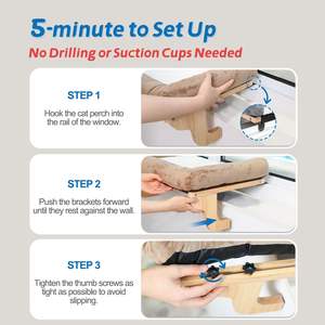 <b>Cat</b> Perch for Window Sill with Bolster - Orthopedic <b>Hammock</b> Design with Premium Hardwood & Robust Metal Frame - Product Image 5