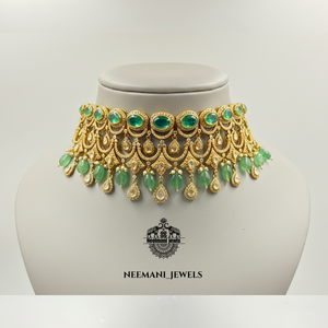 Green Dublet <b>Emerald</b> Cut Polki Choker for Weddings - Product Image 3