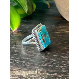 Reda Galvan Royston Boho Style Handmade <b>Ring</b> Turquoise <b>Emerald</b> Cut Bezel Set in Sterling <b>Silver</b> Size 8 Everyday Wear - Product Image 3