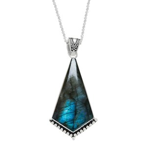Collier pendentif en Labradorite en argent sterling de style vintage fait à la main, bijoux élégants en or et pierres précieuses naturelles, cadeau parfait - Product Image 1