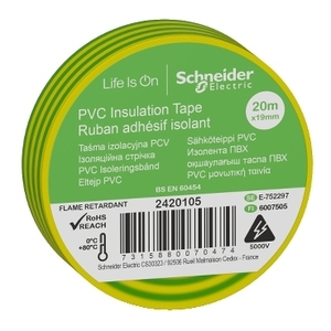 Ruban isolant Thorsman SCHNEIDER ELECTRIC 2420105, 19 mm x 20 m, vert et jaune, lot de 8 - Product Image 1
