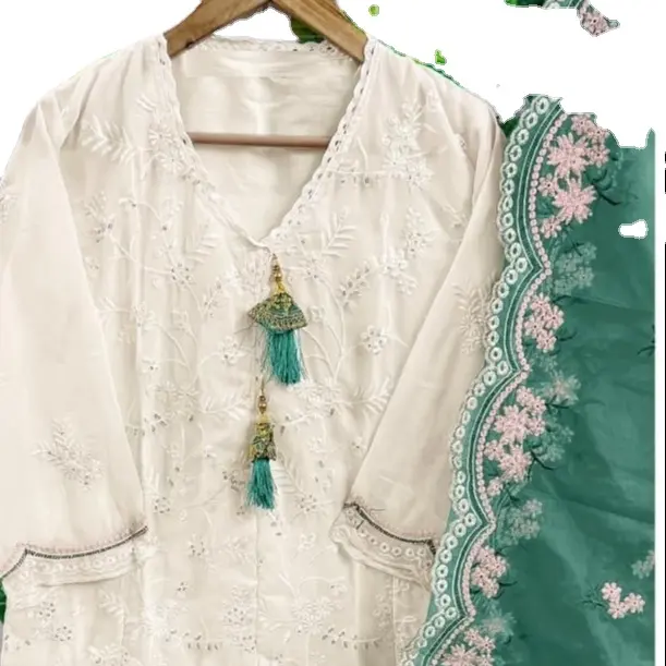 Mới khâu Pakistan IPURE organza thêu kurtis với lụa Stich pent và organza thêu dupaata phù hợp với nặng