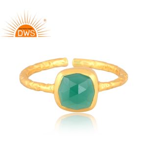 Best Selling Sterling Silver 18K Gold Plated Natural <b>Green</b> Onyx Gemstone Stackable Ring Custom Jewelry Manufacturer - Product Image 3