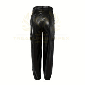 Pantalons de moto unisexe en cuir PU avec fermeture éclair, leggings plissés et respirants à la mode avec poche latérale - Product Image 5