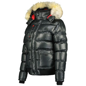 Stylish <b>Fur</b> <b>Hooded</b> Elastic Cuff Quilted <b>Women</b> Winter Special <b>Parka</b> Jacket Trending Extra Buttoned Pockets <b>With</b> Customize Patches - Product Image 3