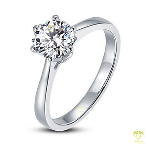 Bague de fiançailles de laboratoire de coupe ronde solitaire classique dans des bijoux de mariée élégants à six broches - Product Image 5