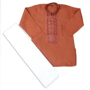 Traje Kurta Shalwar Bordado para Niños - Marrón Oscuro - Product Image 4