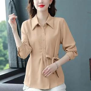 Camisas de mujer de algodón orgánico 100% de alta calidad, camisas ligeras informales con cuello vuelto, camisas de manga larga de moda - Product Image 4