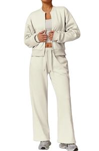 Conjunto informal para correr para mujer, prendas de vestir, abrigo cálido de manga larga con cremallera y cintura alta, pantalones de chándal con bolsillo y cordón, traje deportivo, chándal - Product Image 3