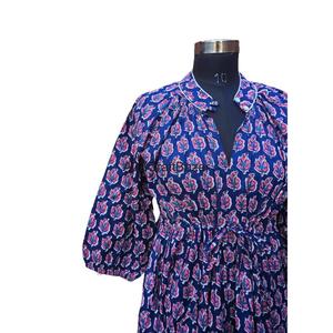 ชุดเดรสผ้าฝ้ายคอวีแขนยาวสำหรับผู้หญิงชุดเดรสยาวใส่ได้ทุกวันทรงหลวมระบายอากาศลายดอกไม้แบบดิจิตอลทำด้วยมือ - Product Image 4