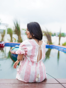 Soft Fabric 100% Cotton Pink White Boho <b>Long</b> Midi <b>Dress</b> Printed Summer V Neck <b>Party</b> Wear Lightweight <b>A</b>-Line Sundress - Product Image 2