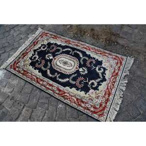 Alfombra turca clásica negra roja Vintage de 3,1X5,1 pies de lana de área grande con patrón de retazos de respaldo de látex para pasillo o habitación - Product Image 3