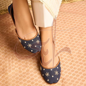 Wholesale High Grade Women Khussa Custom Made Anti-Slippery Genuine Leather Fashion <b>Design</b> Dark Blue All Seasons - Product Image 3