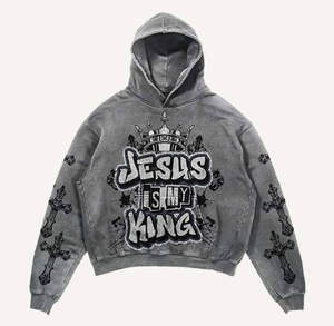 Mens Vintage Washed Graphic <b>Hoodie</b> <b>Gothic</b> Flame Print Pullover Warm Fleece Casual Streetwear Sweatshirt - Product Image 3