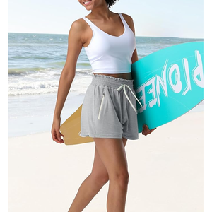 Pantalones cortos con cordón a medida para mujer a la moda con frente plisado Pantalones cortos atléticos de cintura alta activos para mujer - Product Image 5